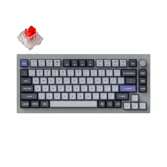 Keychron Q1 Pro QMK/Via Knob Version Hot-Swappable RGB Backlight Wireless Mechanical Keyboard - Silver Grey (K Pro Red Switch) (Q1P-N1)