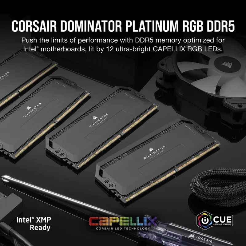 CORSAIR Dominator Platinum RGB 64GB (2x32GB) DDR5 DRAM 6600MHZ C32 Memory Kit (Black) (CMT64GX5M2B6600C32)