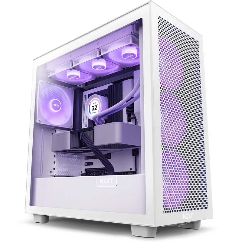 NZXT H7 Flow Mid-Tower Airflow Case With RGB Fans (Matte White) (CM-H71FW-R1)