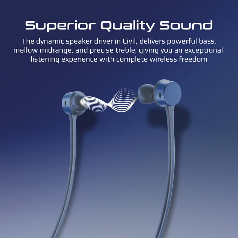 Promate Civil High-Fidelity Liquid Silicone Wireless Neckband Earphones (Blue)