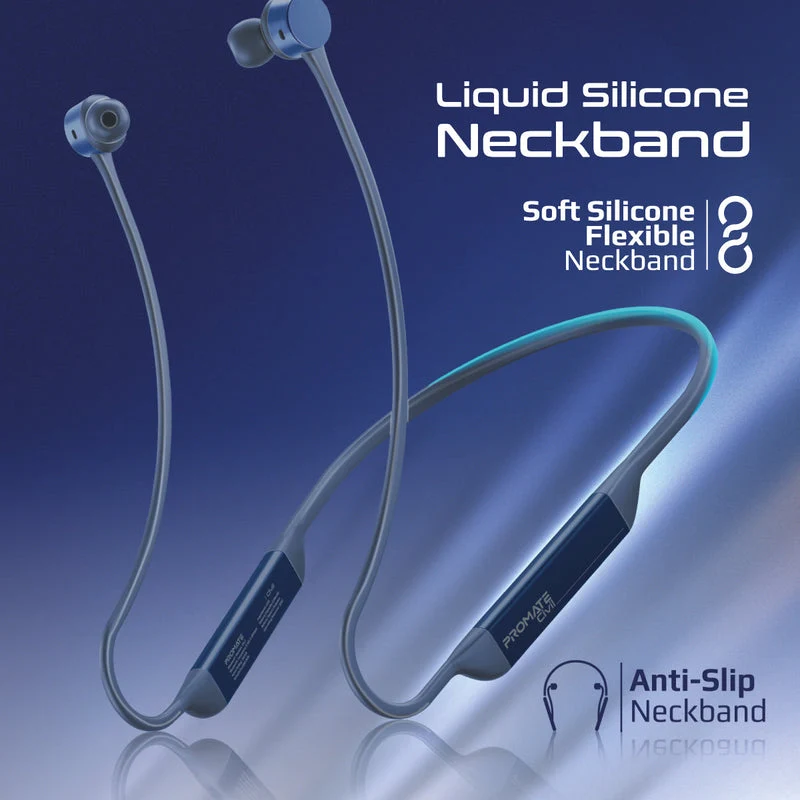 Promate Civil High-Fidelity Liquid Silicone Wireless Neckband Earphones (Blue)
