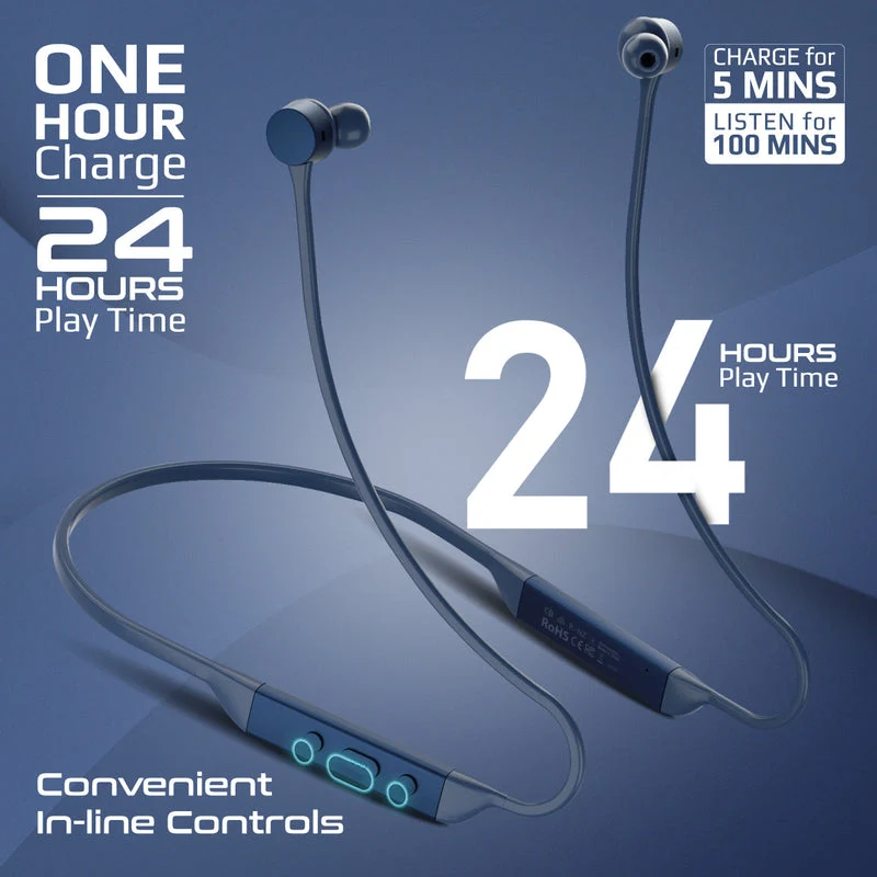 Promate Civil High-Fidelity Liquid Silicone Wireless Neckband Earphones (Blue)