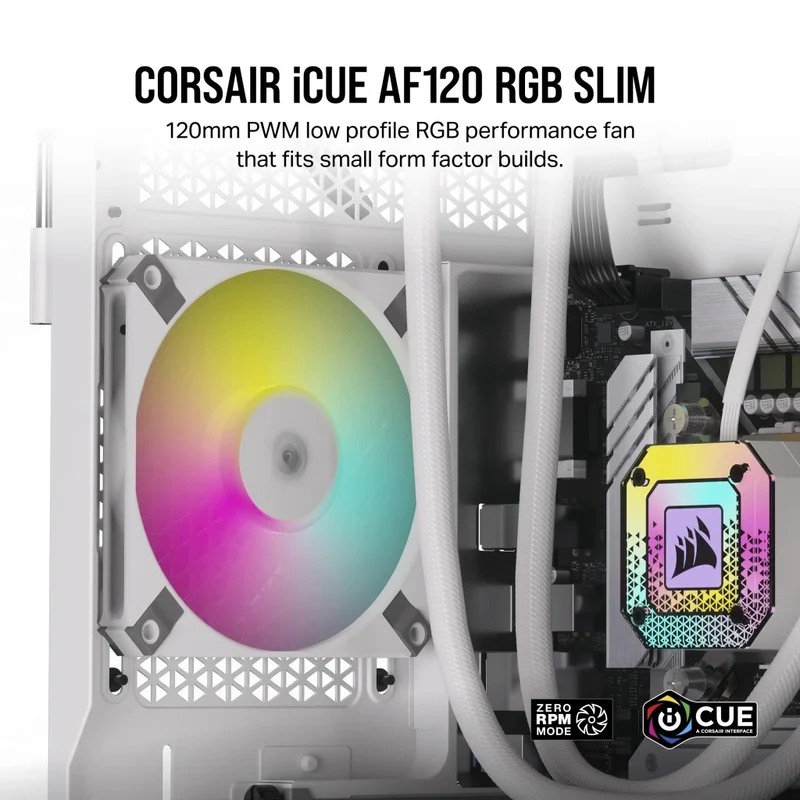 Corsair iCUE AF120 RGB Slim 120MM PWM Fluid Dynamic Bearing Fan (White) (Single Pack)