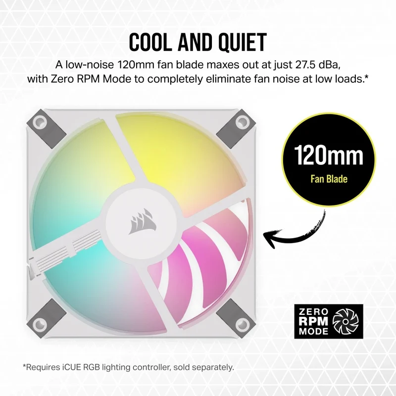 Corsair iCUE AF120 RGB Slim 120MM PWM Fluid Dynamic Bearing Fan (White) (Single Pack)