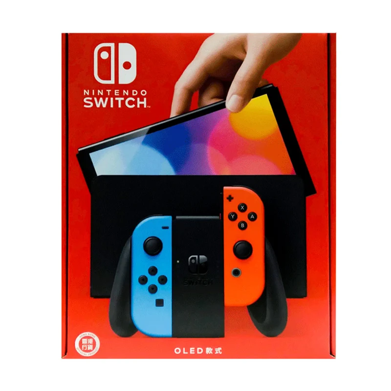 Nintendo Switch Console With Red/Blue Joycon (OLED Model) Standalone + NSW Dobe Glass Film For N-S Oled (TNS-1156) Bundle