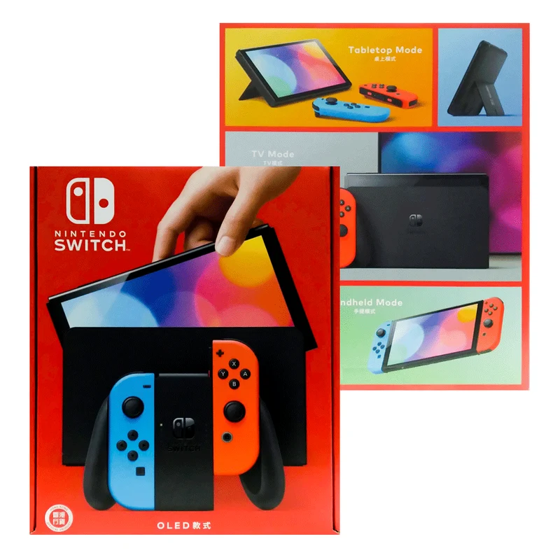 Nintendo Switch Console With Red/Blue Joycon (OLED Model) Standalone + NSW Dobe Glass Film For N-S Oled (TNS-1156) Bundle