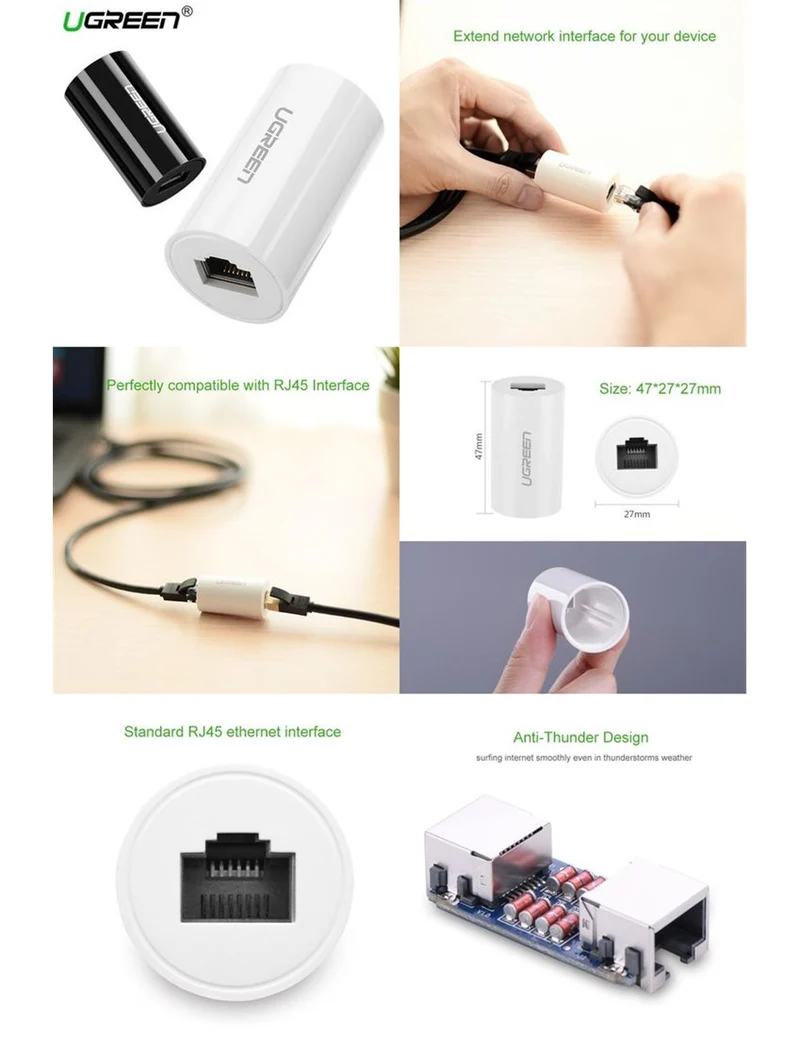 UGreen RJ45 Ethernet Cable Extender Adapter (Black) (NW116/30837)