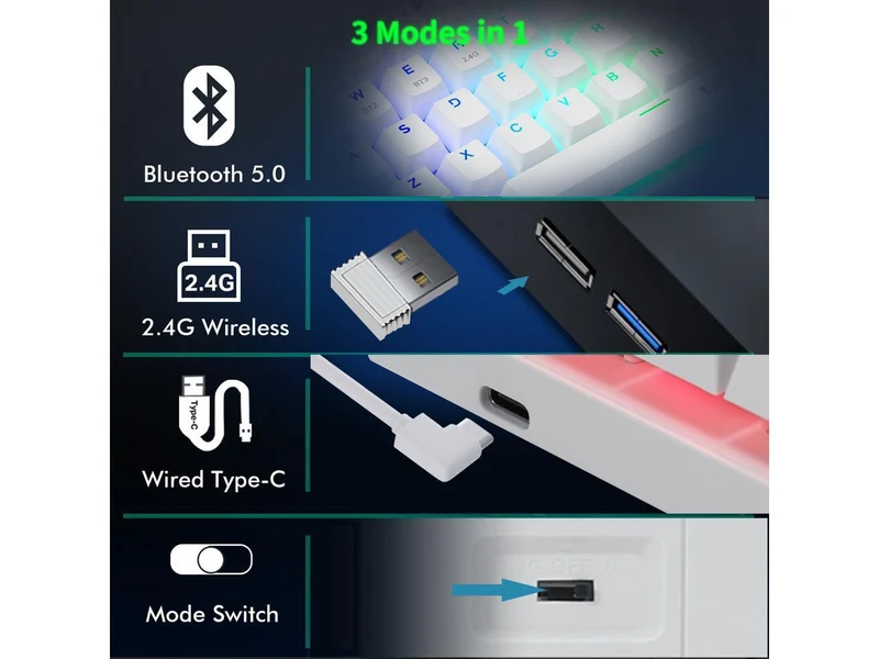 E-Yooso Z-11 Tri-Mode RGB 63 Keys Hot Swappable Mechanical Keyboard White (Brown Switch)