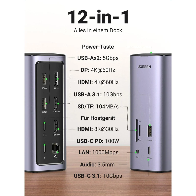 UGreen USB-c Multifunction Docking Station Pro (Gray) (CM555/90325)