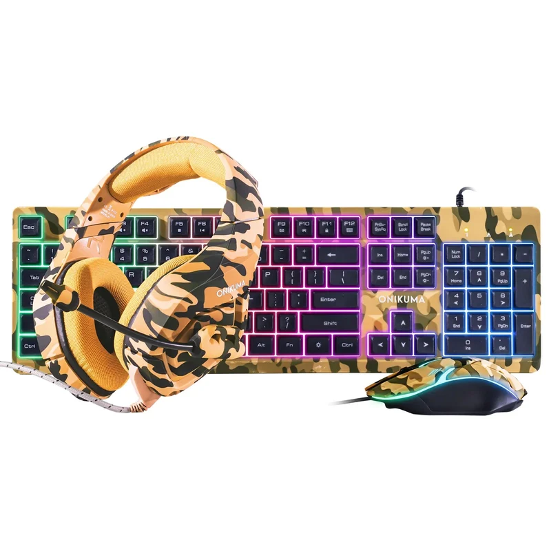 Onikuma TZ3001 3-in-1 RGB Wired Keyboard/ Mouse/ Headset Gaming Combo (Camo Yellow)
