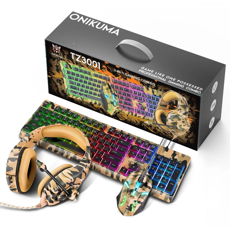 Onikuma TZ3001 3-in-1 RGB Wired Keyboard/ Mouse/ Headset Gaming Combo (Camo Yellow)
