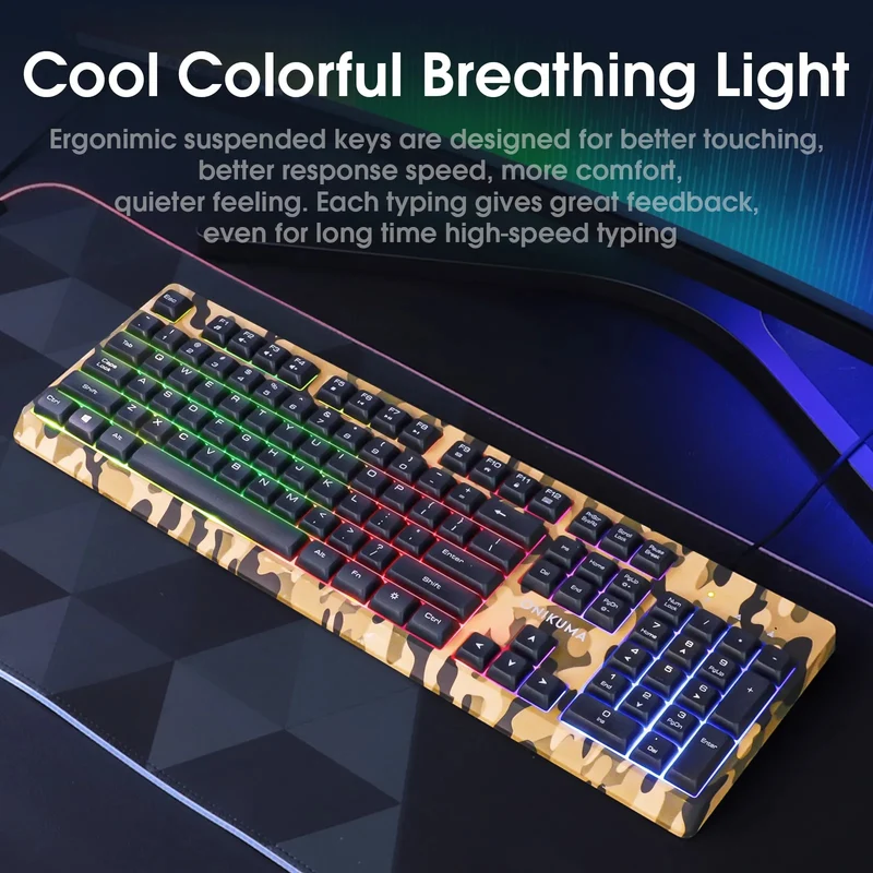 Onikuma TZ3001 3-in-1 RGB Wired Keyboard/ Mouse/ Headset Gaming Combo (Camo Yellow)