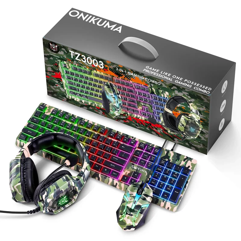 Onikuma TZ3003 3-in-1 RGB Wired Keyboard/ Mouse/ Headset Gaming Combo (Camo Green)
