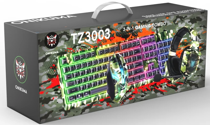 Onikuma TZ3003 3-in-1 RGB Wired Keyboard/ Mouse/ Headset Gaming Combo (Camo Green)