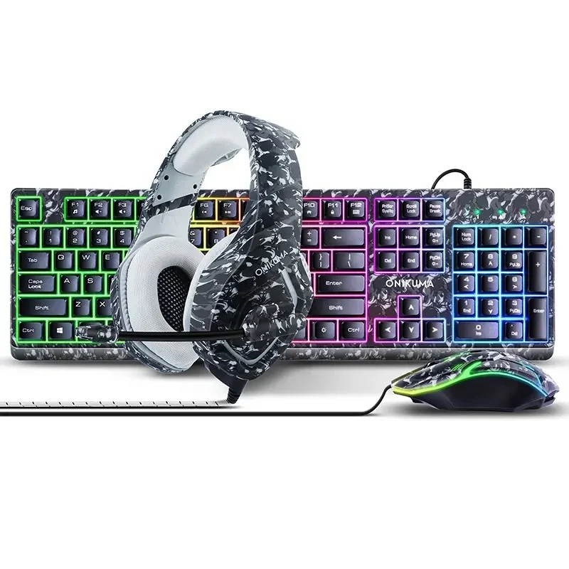 Onikuma TZ3002 3-in-1 RGB Wired Keyboard/ Mouse/ Headset Gaming Combo (Camo Grey)