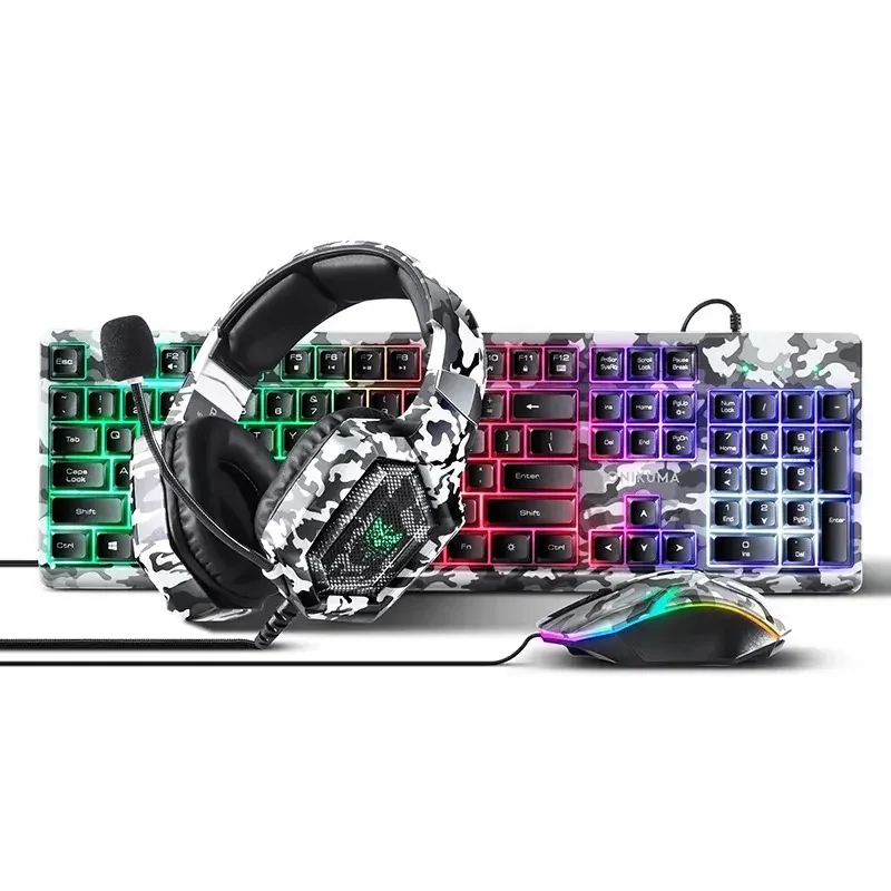 Onikuma TZ3005 3-in-1 RGB Wired Keyboard/ Mouse/ Headset Gaming Combo (Camo White)
