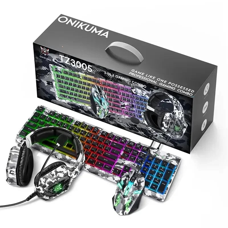 Onikuma TZ3005 3-in-1 RGB Wired Keyboard/ Mouse/ Headset Gaming Combo (Camo White)