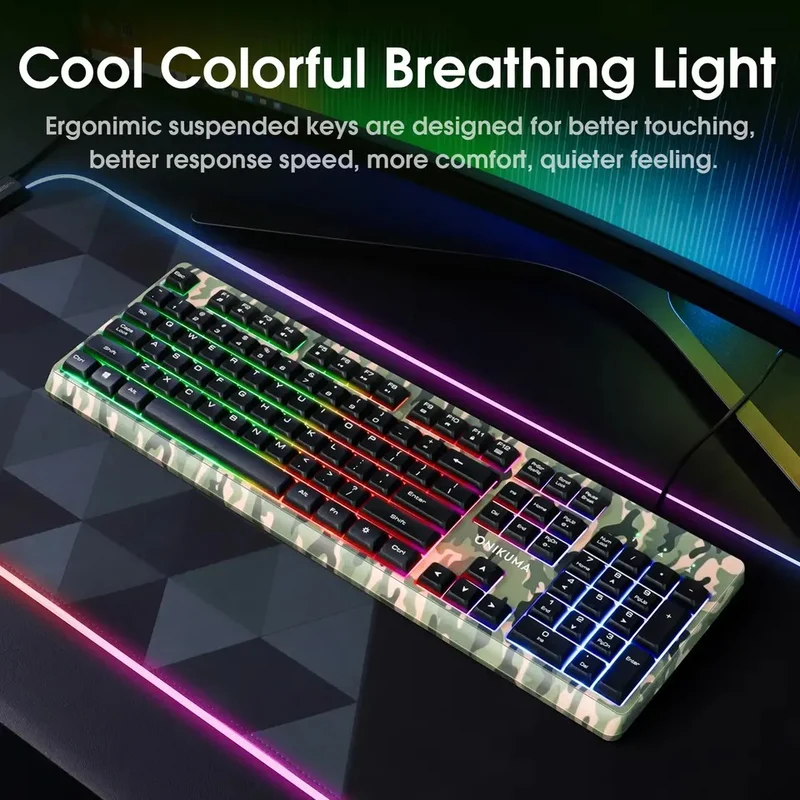 Onikuma TZ3005 3-in-1 RGB Wired Keyboard/ Mouse/ Headset Gaming Combo (Camo White)