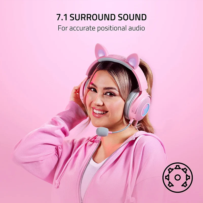 Razer Kraken Kitty V2 Pro Wired RGB Headset With Interchangeable Ears (Quartz)