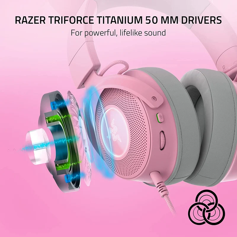 Razer Kraken Kitty V2 Pro Wired RGB Headset With Interchangeable Ears (Quartz)