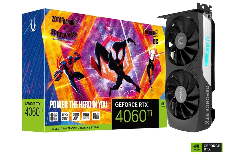 Zotac Gaming GeForce RTX 4060 Ti 8GB Twin Edge OC GDDR6 Graphics Card Spider-Man Across The Spider-Verse Bundle (ZT-D40610H-10SMP)