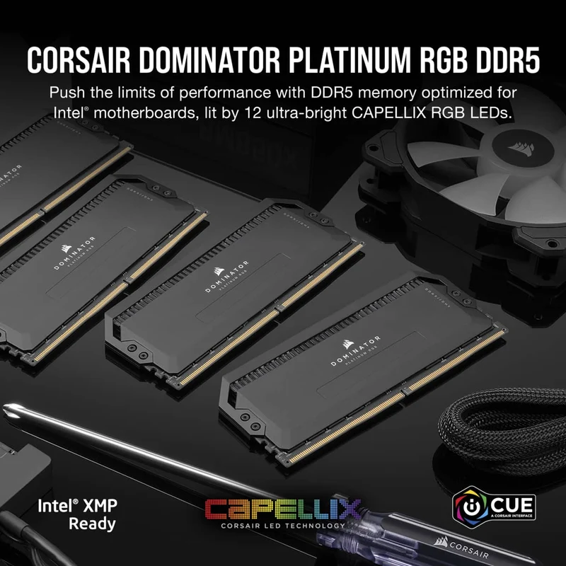 Corsair Dominator Platinum RGB 64GB (4X16GB) DDR5 DRAM 6600MHZ C32 Memory Kit (Black) (CMT64GX5M4B6600C32)