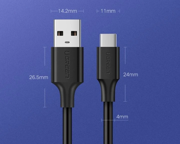 Ugreen USB-A 2.0 To USB-C Cable Nickel Plating 0.25M (Black) (US287/60114)
