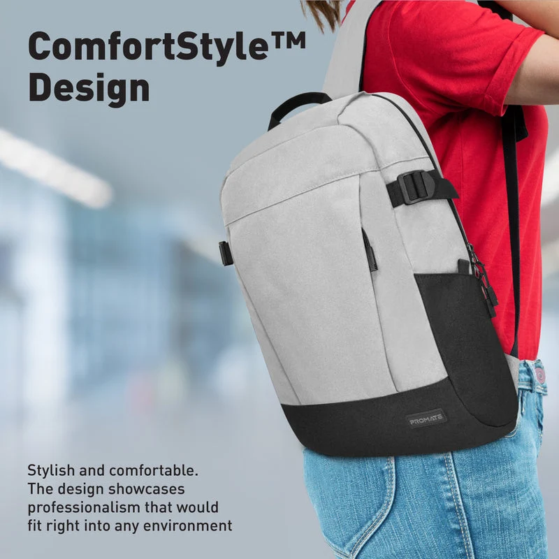 Promate Birger 15.6" Comfortstyle Laptop Backpack With Large Compartments (Grey)