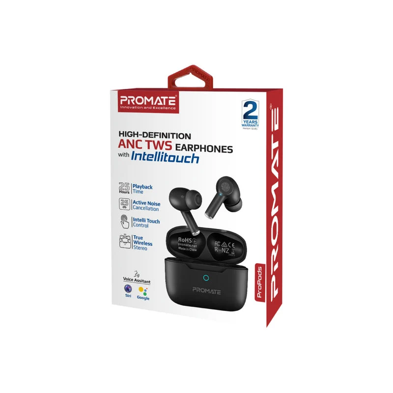 Promate Propods High-Definition ANC TWS Earphones With Intellitouch (Black)