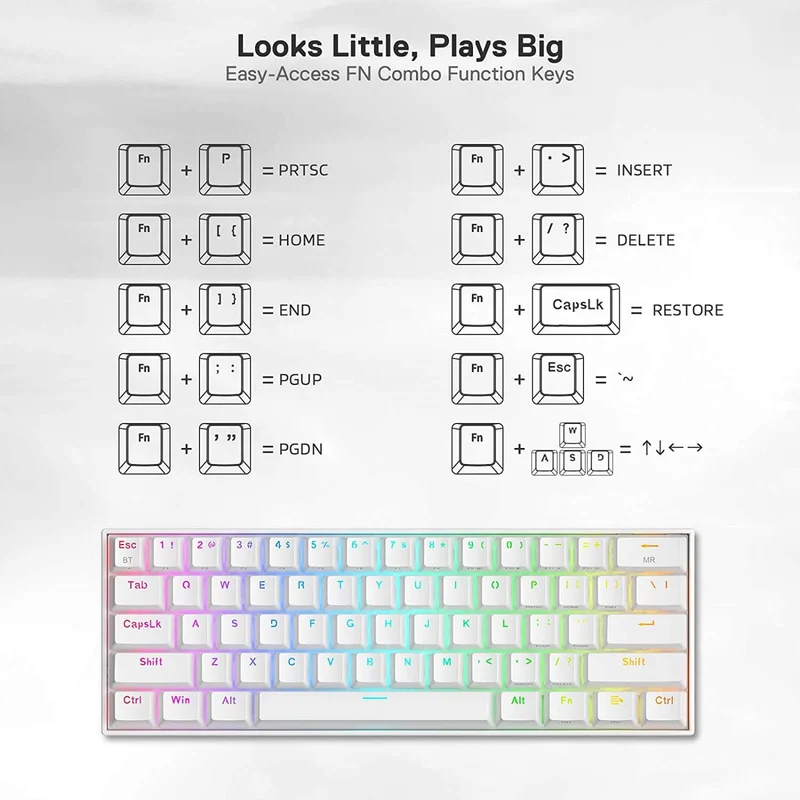 Redragon Draconic Pro Wired/ Wireless 2.4G/ BT Mechanical Gaming Keyboard (White) (Dust-Proof Brown Switch) (K530W-RGB-Pro)