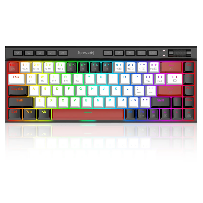 Redragon Magic-Wand Mini Pro RGB Hot-Swappable Wired/Wireless Mechanical Gaming Keyboard (White-Black-Red) (Dust-Proof Red Switch) (K635WBR-RGB-Pro)