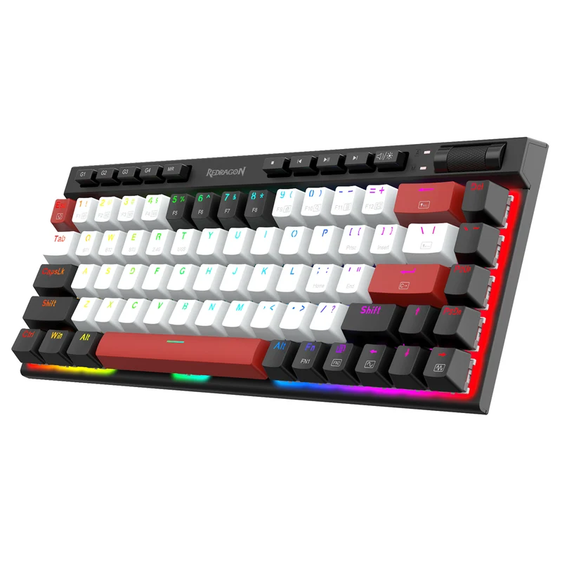 Redragon Magic-Wand Mini Pro RGB Hot-Swappable Wired/Wireless Mechanical Gaming Keyboard (White-Black-Red) (Dust-Proof Red Switch) (K635WBR-RGB-Pro)