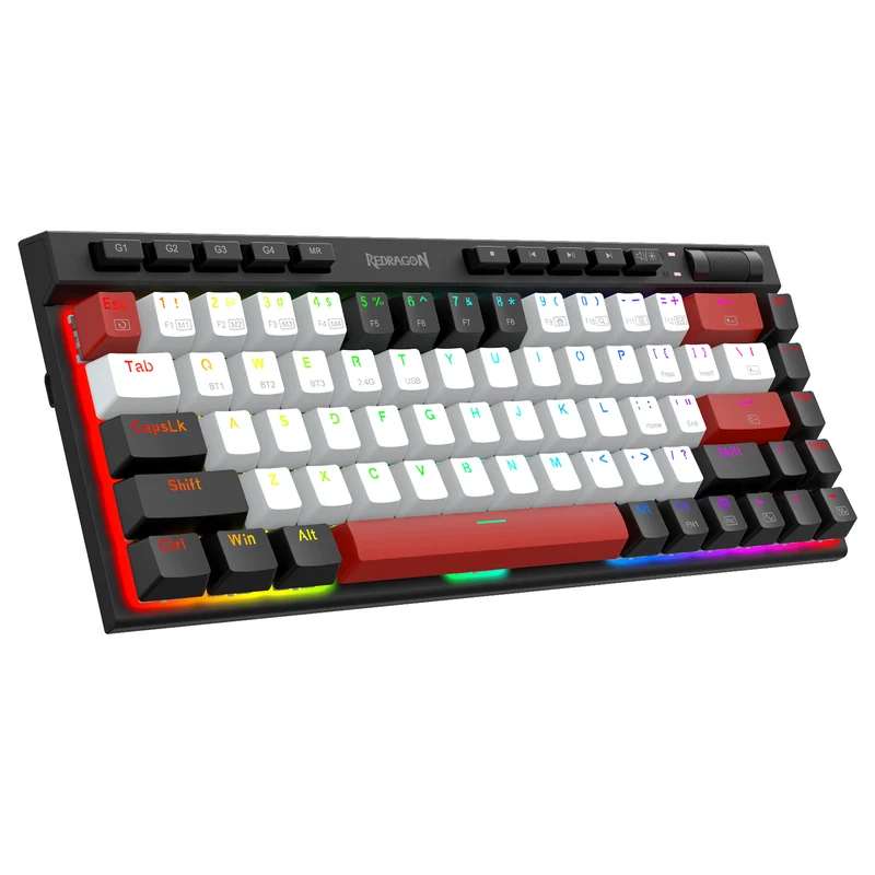 Redragon Magic-Wand Mini Pro RGB Hot-Swappable Wired/Wireless Mechanical Gaming Keyboard (White-Black-Red) (Dust-Proof Red Switch) (K635WBR-RGB-Pro)