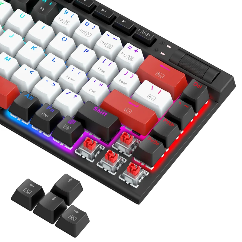 Redragon Magic-Wand Mini Pro RGB Hot-Swappable Wired/Wireless Mechanical Gaming Keyboard (White-Black-Red) (Dust-Proof Red Switch) (K635WBR-RGB-Pro)