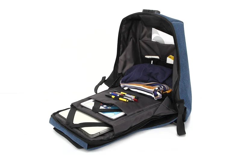 Promate Defender-16 Anti-Theft Backpack For 16” Laptop With Integrated USB Charging Port (Blue)