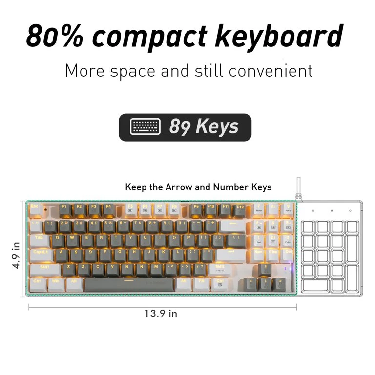E-Yooso Z-13 Single Light 89 Keys Mechanical Keyboard Grey/White (Red Switch)
