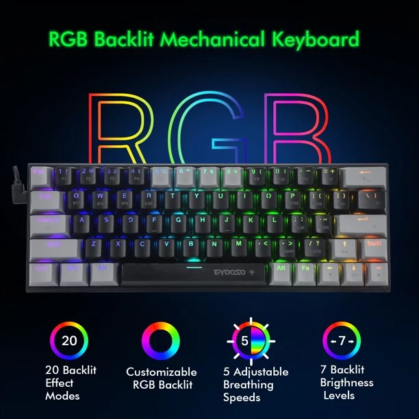 E-Yooso Z-11 Tri-Mode RGB 63 Keys Hot Swappable Mechanical Keyboard Black/Grey (Blue Switch)