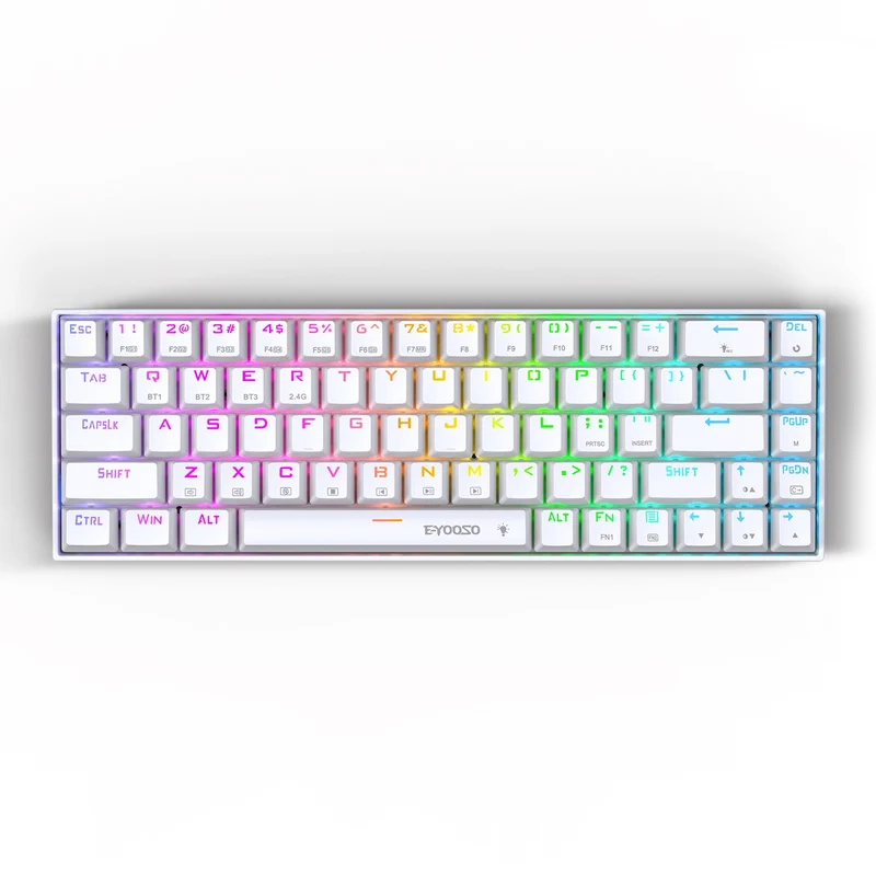 E-Yooso Z-686 Tri-Mode RGB 68 Keys Hot Swappable Mechanical Keyboard White (Blue Switch)