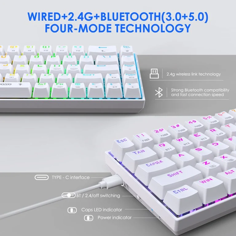 E-Yooso Z-686 Tri-Mode RGB 68 Keys Hot Swappable Mechanical Keyboard White (Blue Switch)