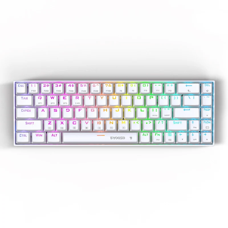 E-Yooso Z-686 Tri-Mode RGB 68 Keys Hot Swappable Mechanical Keyboard White (Red Switch)