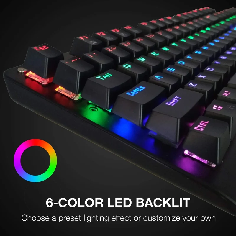 E-Yooso K-600 Rainbow Light 104 Keys Wired Mechanical Keyboard Black (Red Switch)