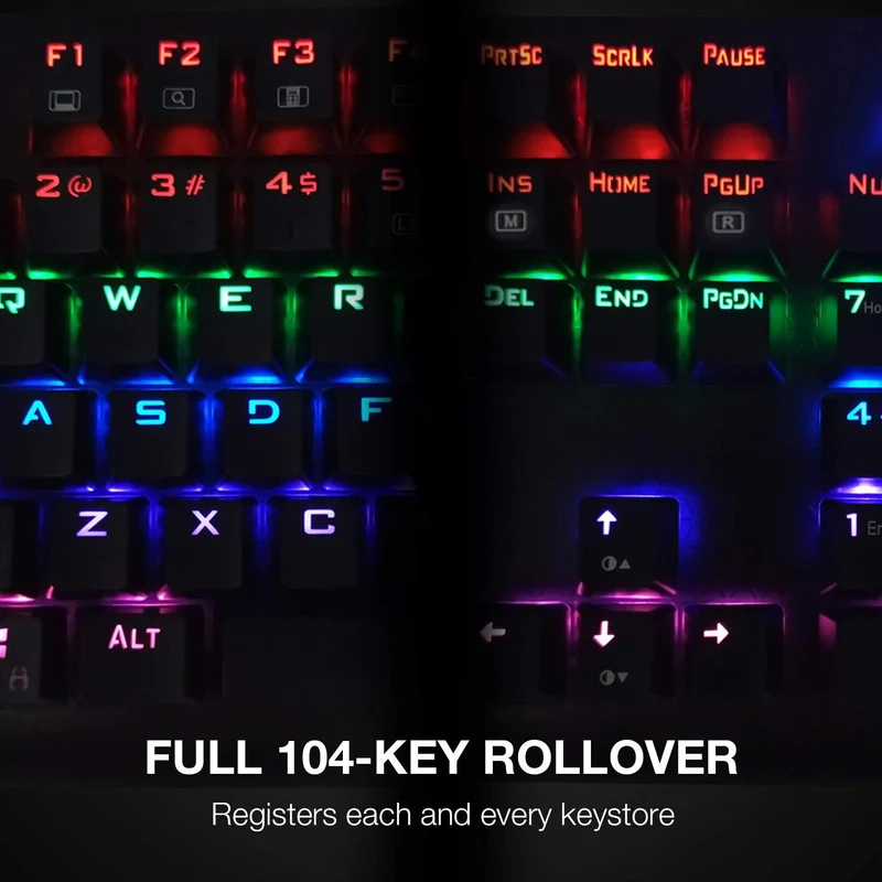 E-Yooso K-600 Rainbow Light 104 Keys Wired Mechanical Keyboard Black (Red Switch)