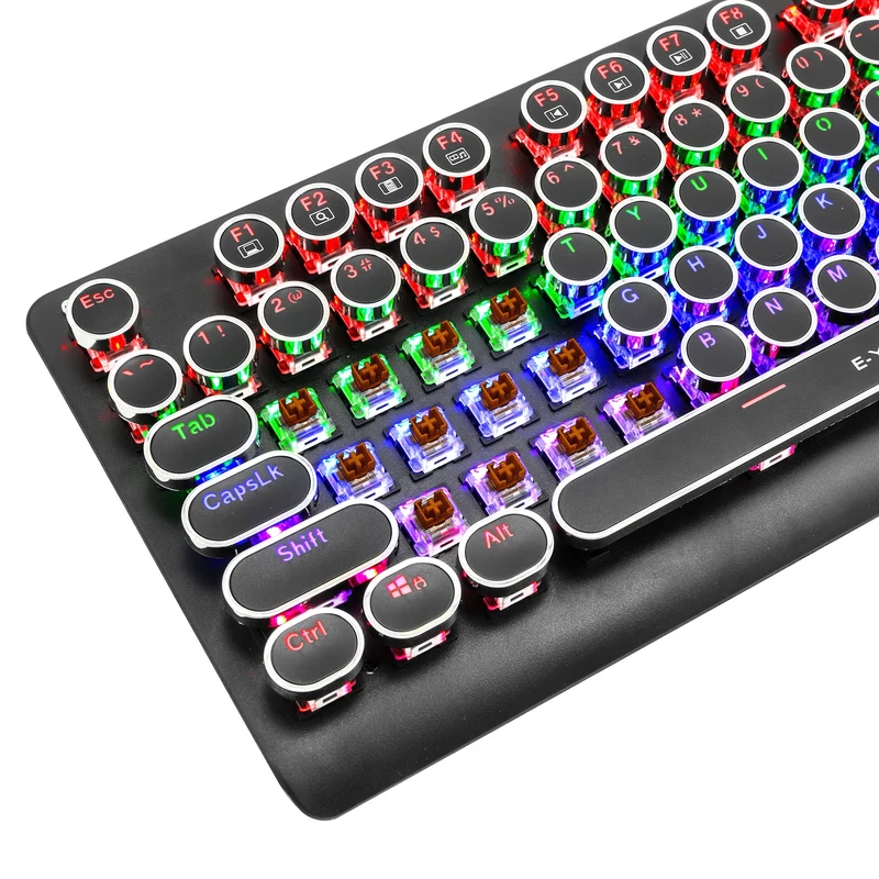 E-Yooso K-600 Retro Rainbow Light 104 Keys Wired Mechanical Keyboard Black (Brown Switch)