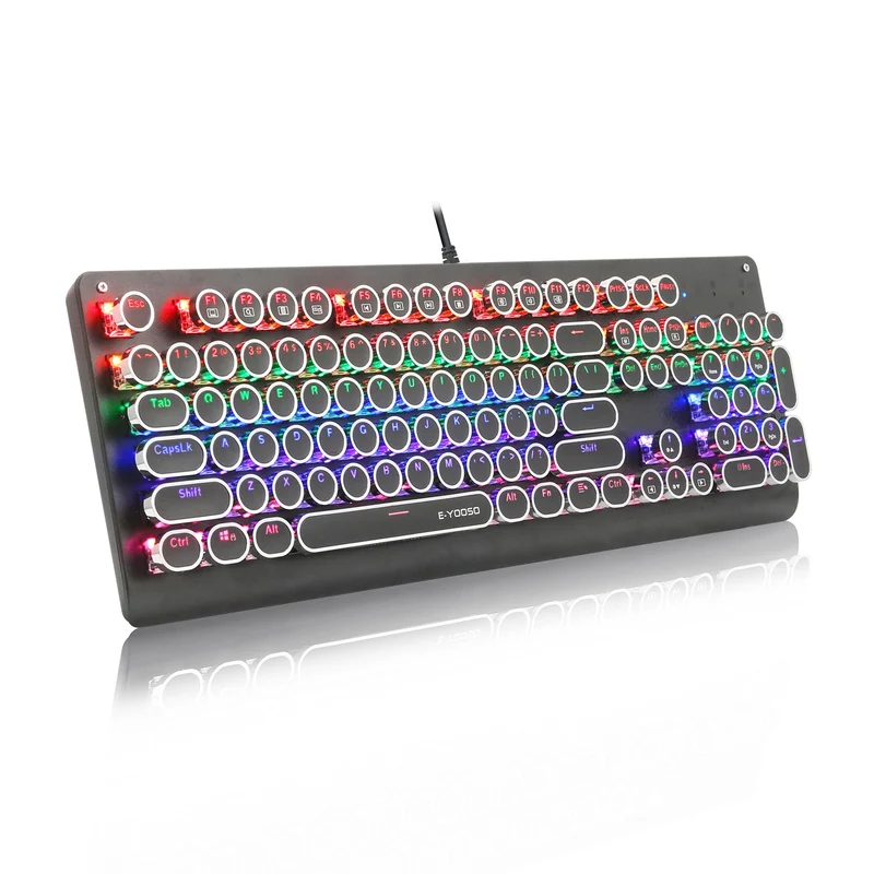 E-Yooso K-600 Retro Rainbow Light 104 Keys Wired Mechanical Keyboard Black (Brown Switch)