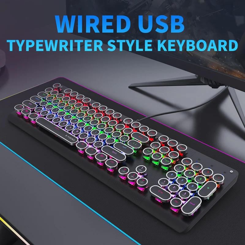 E-Yooso K-600 Retro Rainbow Light 104 Keys Wired Mechanical Keyboard Black (Brown Switch)