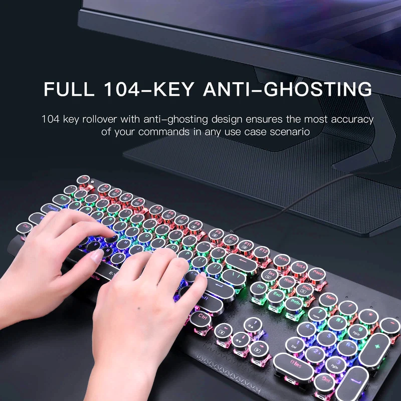 E-Yooso K-600 Retro Rainbow Light 104 Keys Wired Mechanical Keyboard Black (Brown Switch)