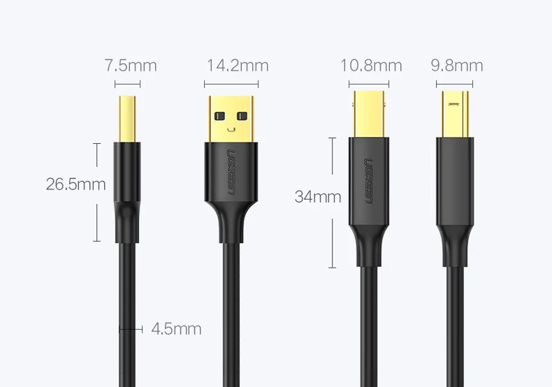 UGreen USB 2.0 AM To BM Print Cable 1.5m (Black) (US135/10350)