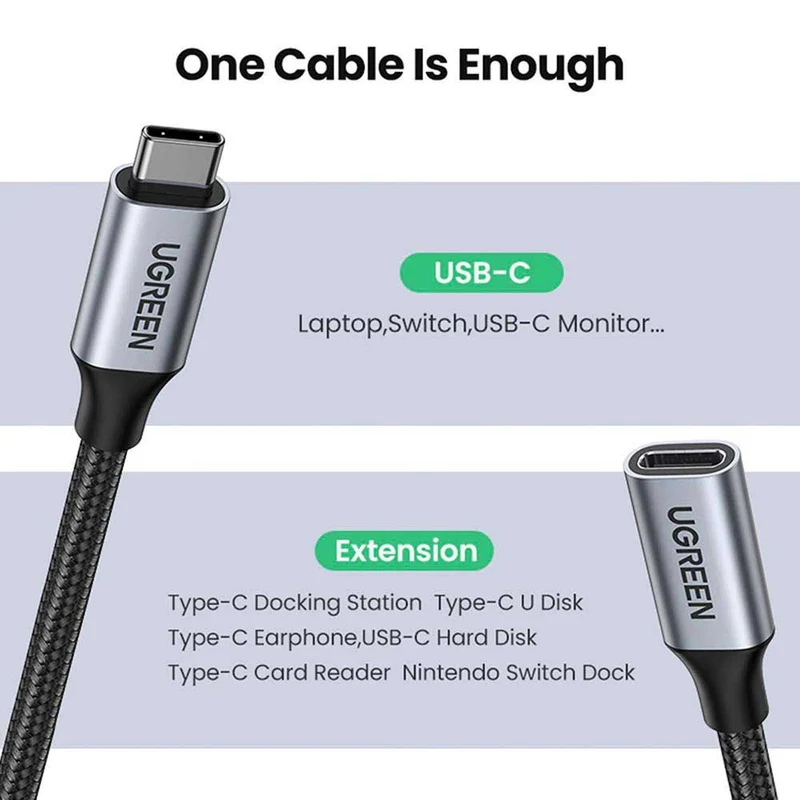 UGreen USB-C 3.1 Extension Cable 1m (Dark Gray) (US372/30205)