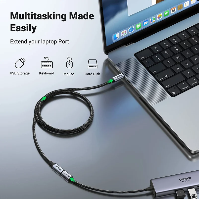 UGreen USB-C 3.1 Extension Cable 1m (Dark Gray) (US372/30205)