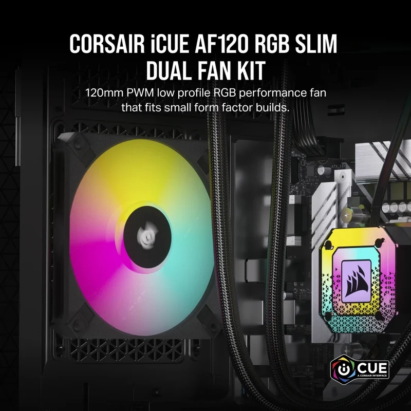 Corsair iCUE AF120 RGB Slim 120MM PWM Fluid Dynamic Bearing Fan With Lightning Node Core (Black) (Twin Pack)